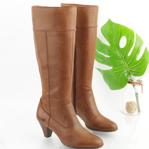 Born Women Mallory Riding Boots Size 8 Tall Cognac Leather Block Heel Elegant - Picture 16 of 16